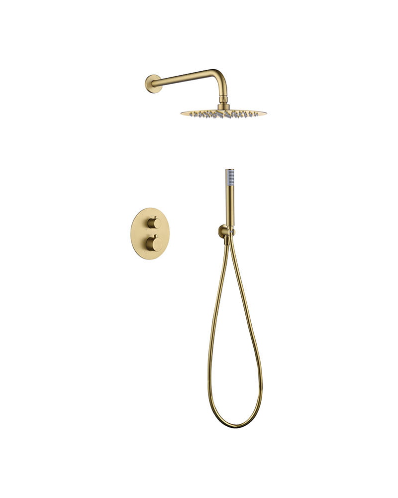 CONCEALED THERMOSTATIC SHOWER SET BRUSHED GOLD MONZA SERIES